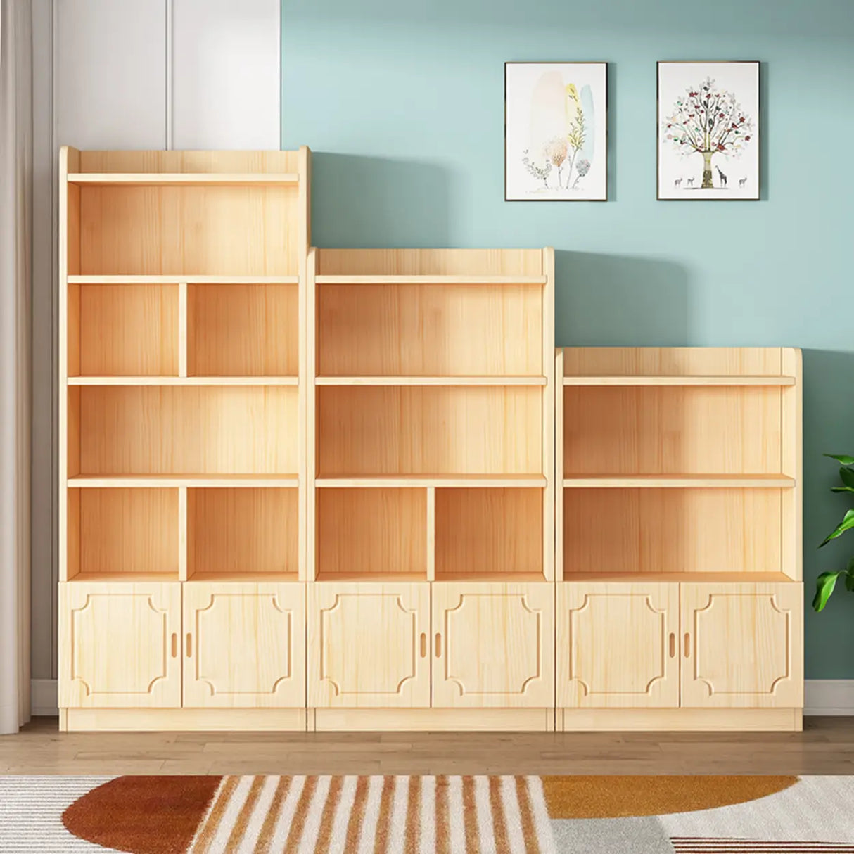Traditional Closed Wood Vertical Oak Bookcase Image - 3