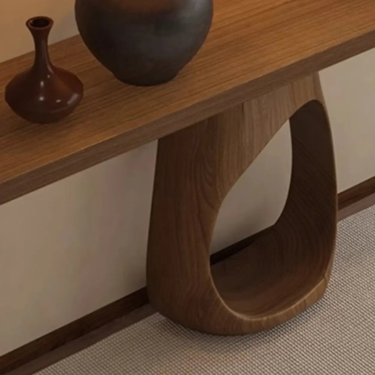 Traditional Entryway Stump Pedestal Rectangle Wood Console Table Image - 6