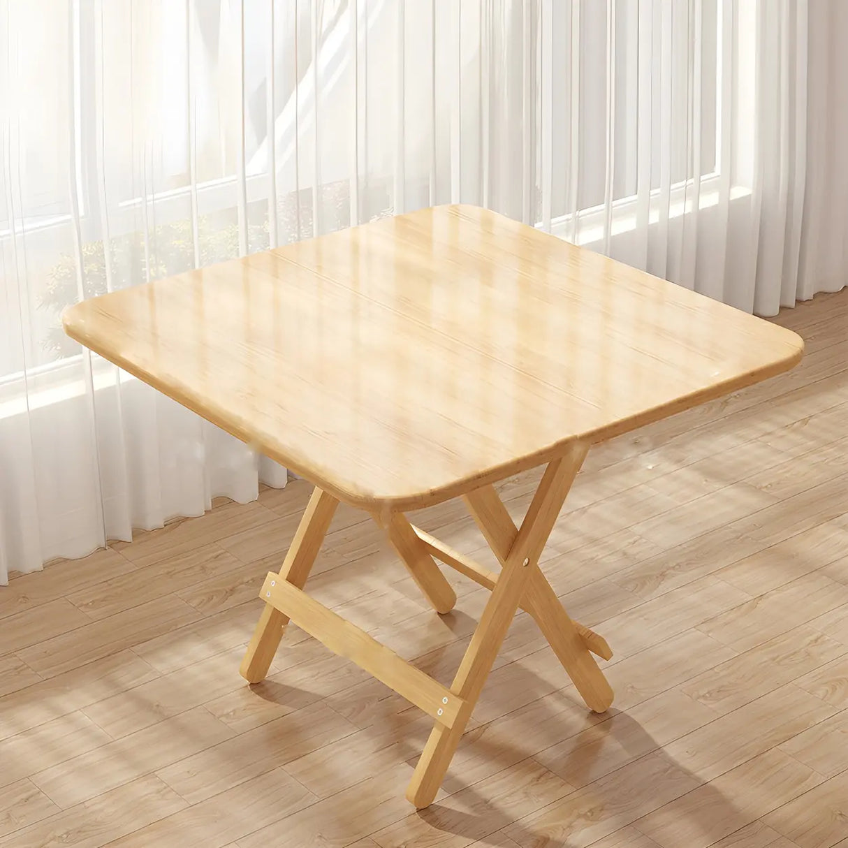 Traditional Folding Round Natural Wood Dining Table Image - 3