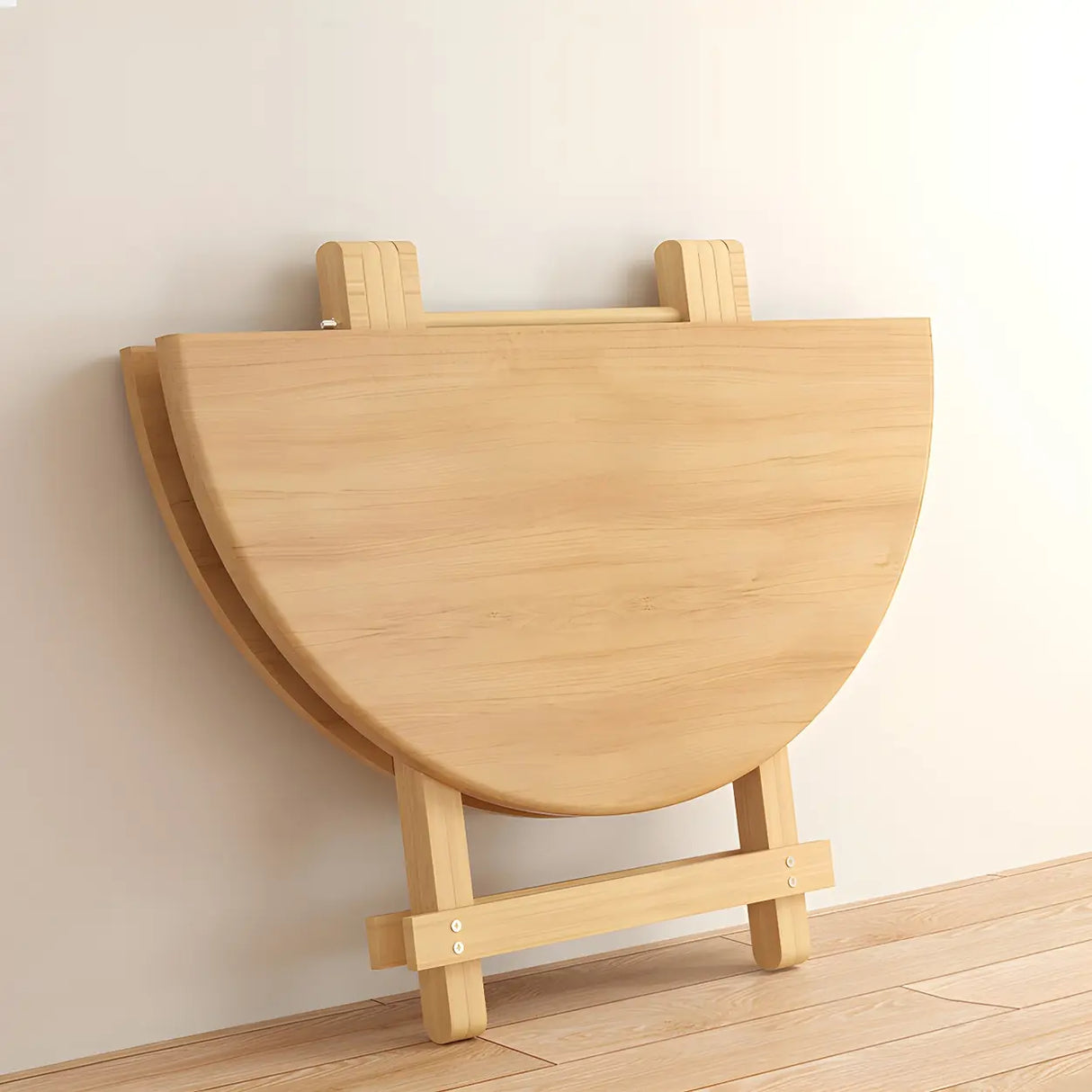 Traditional Folding Round Natural Wood Dining Table Image - 4