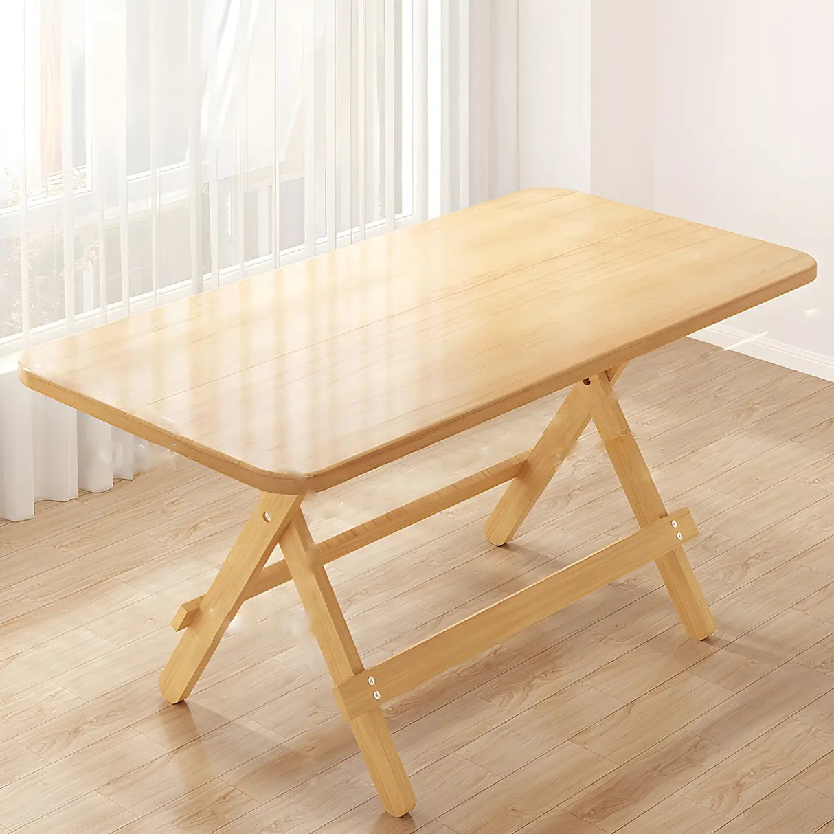 Traditional Folding Round Natural Wood Dining Table Image - 5