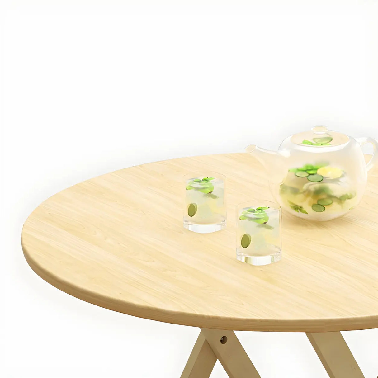 Traditional Folding Round Natural Wood Dining Table Image - 9