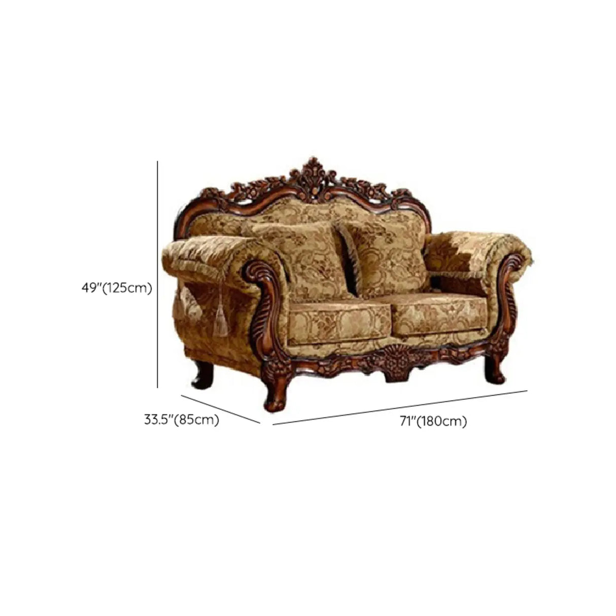 Traditional Green Cotton Linen Print Rolled Arm Sofa Image - 12