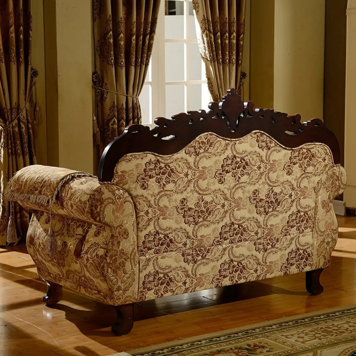 Traditional Green Cotton Linen Print Rolled Arm Sofa Image - 7