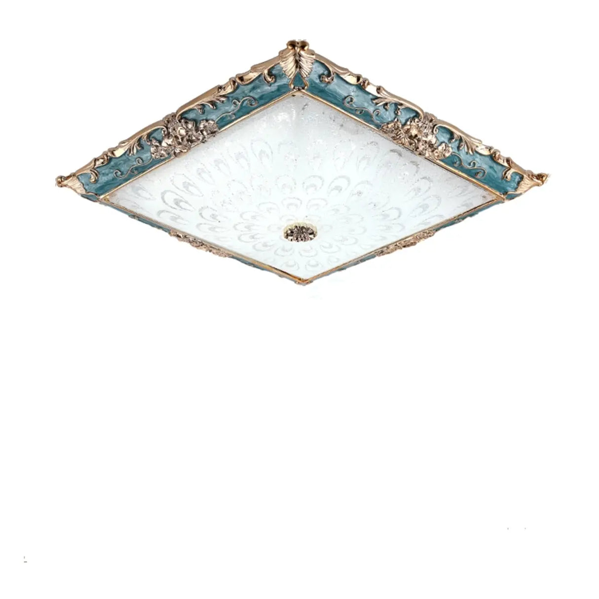 Traditional Green Square LED Flush Mount Ceiling Light Image - 2