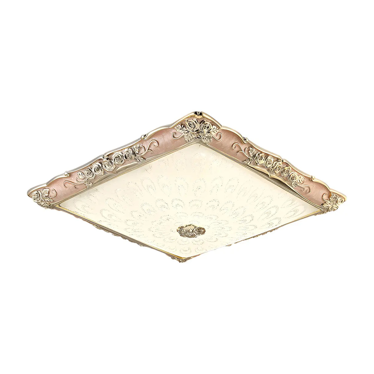 Traditional Green Square LED Flush Mount Ceiling Light Image - 4