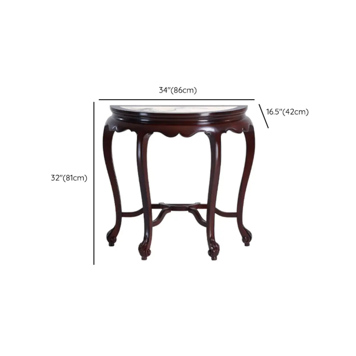 Traditional Half-circle Marble Wood Foyer Console Table