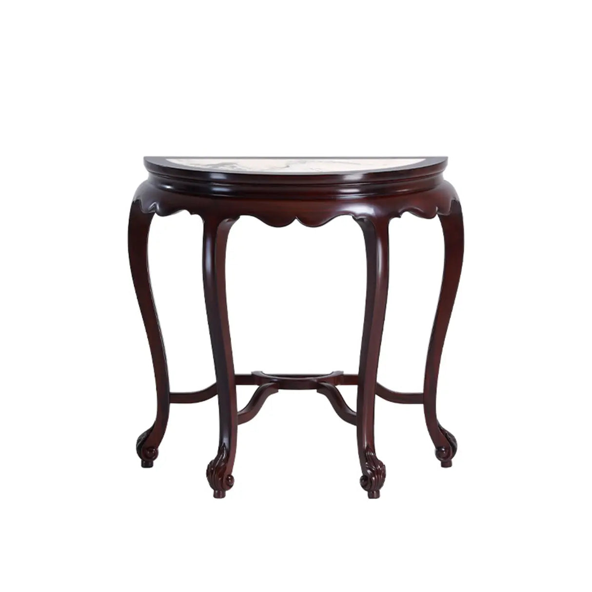 Traditional Half-circle Marble Wood Foyer Console Table Image - 2