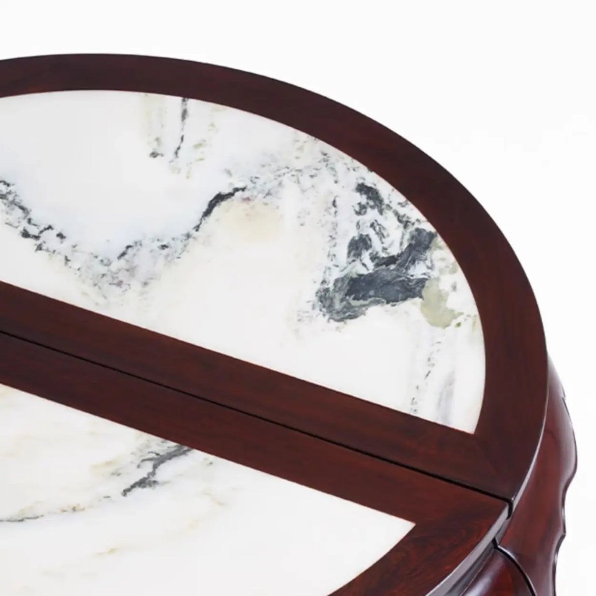 Traditional Half-circle Marble Wood Foyer Console Table Image - 4