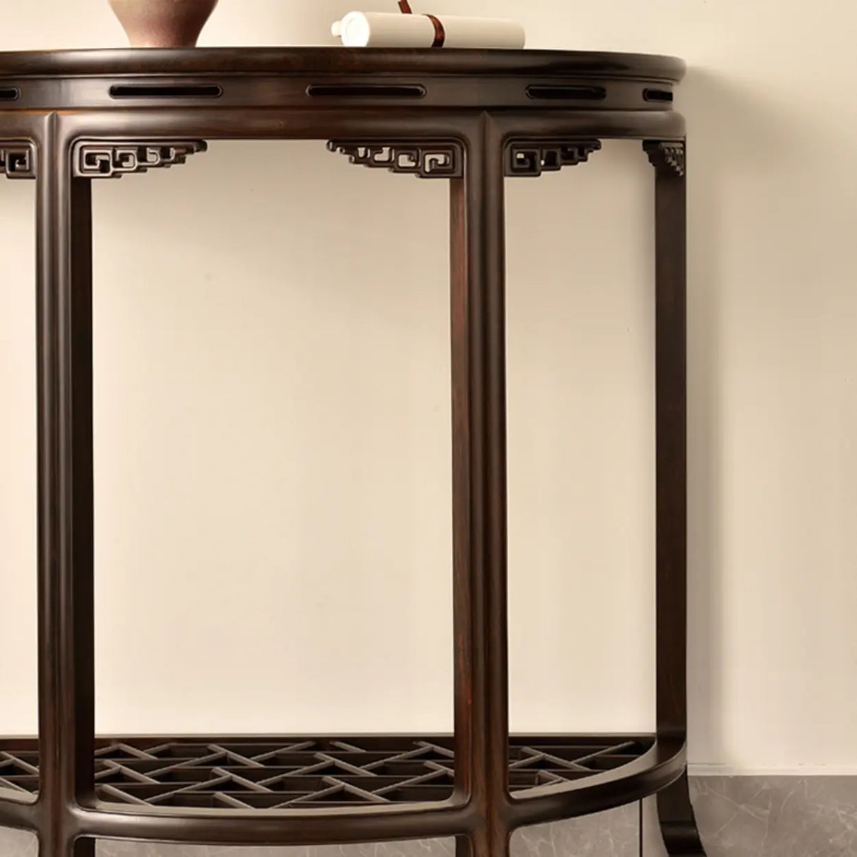 Traditional Half-Circle Wood Espresso Entryway Table Image - 3