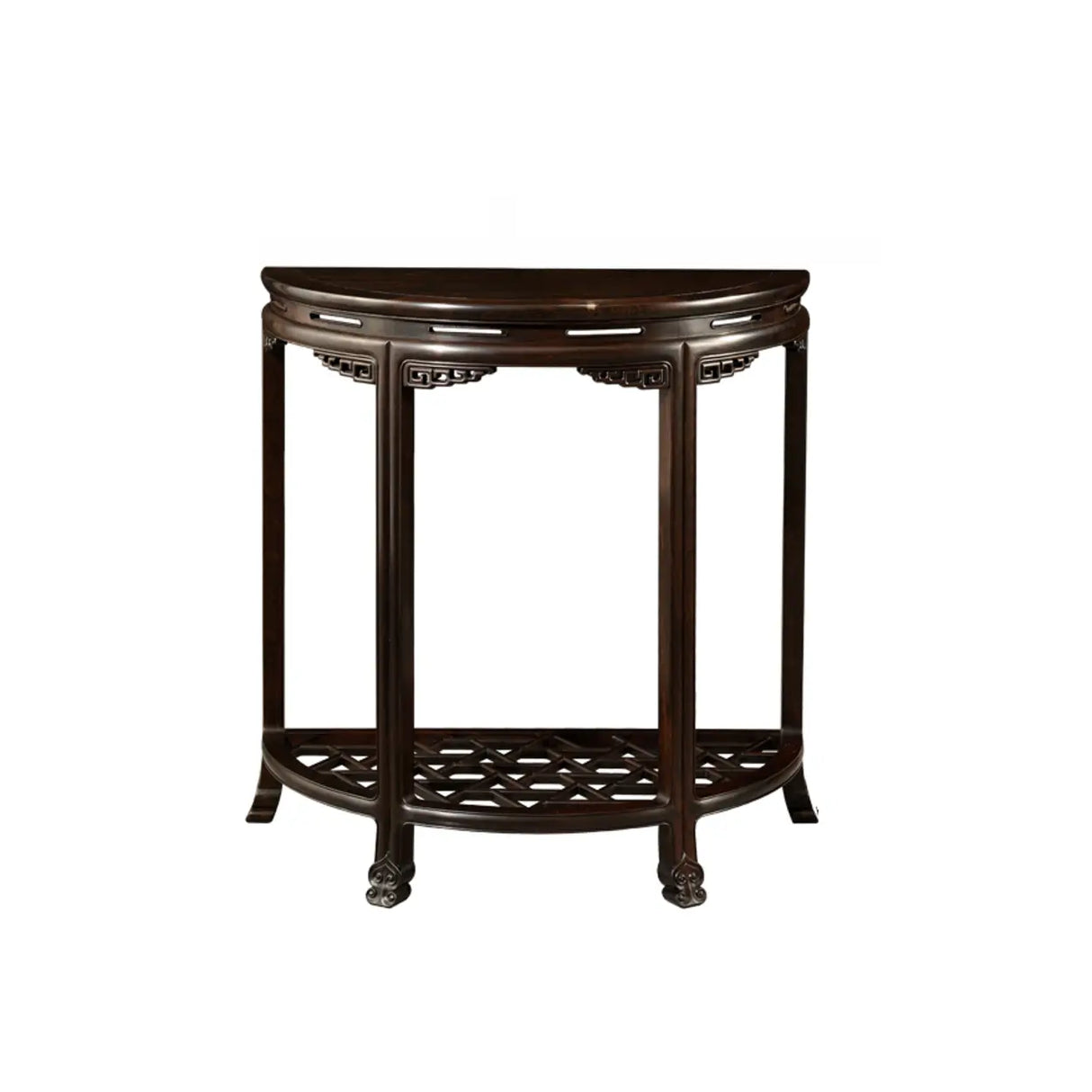 Traditional Half-Circle Wood Espresso Entryway Table Image - 9