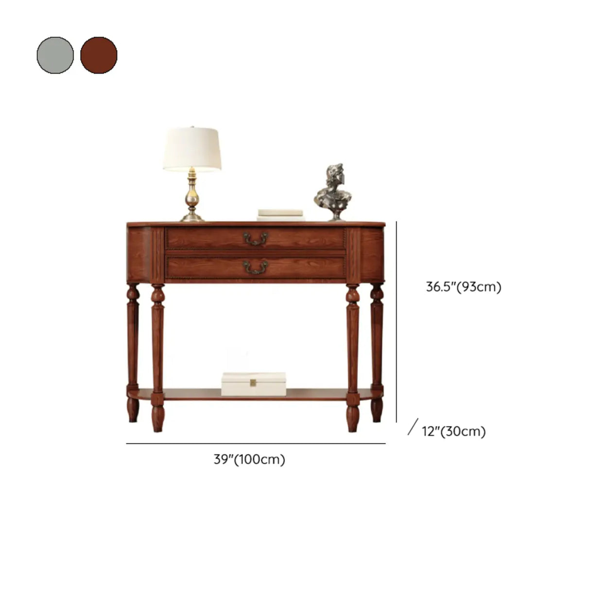 Traditional Half-Moon Rubberwood Storage Console Table Image - 11