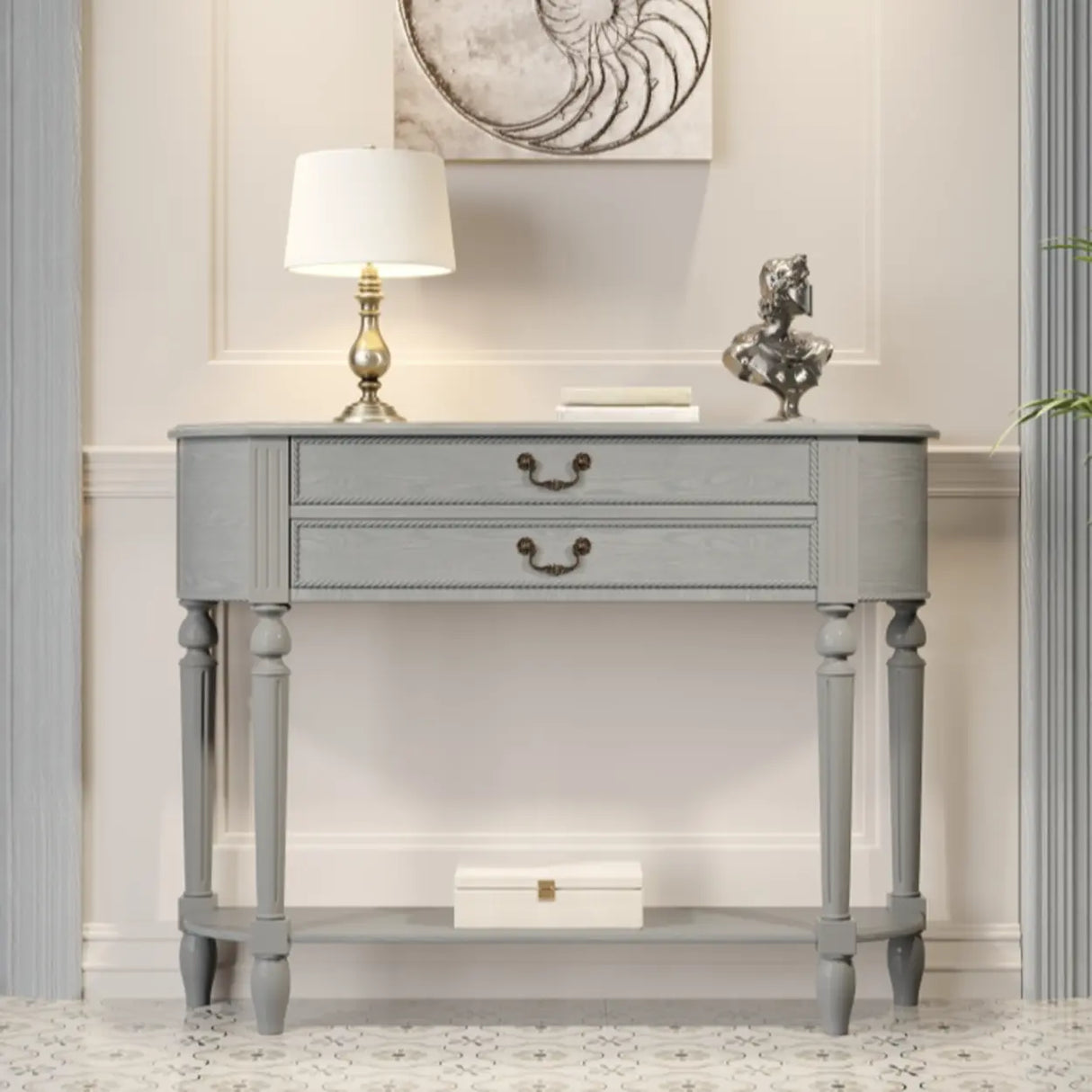 Traditional Half-Moon Rubberwood Storage Console Table Image - 3