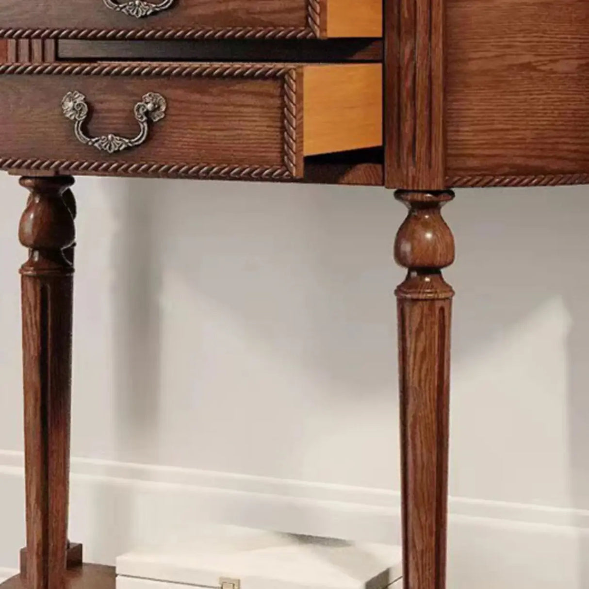 Traditional Half-Moon Rubberwood Storage Console Table Image - 4