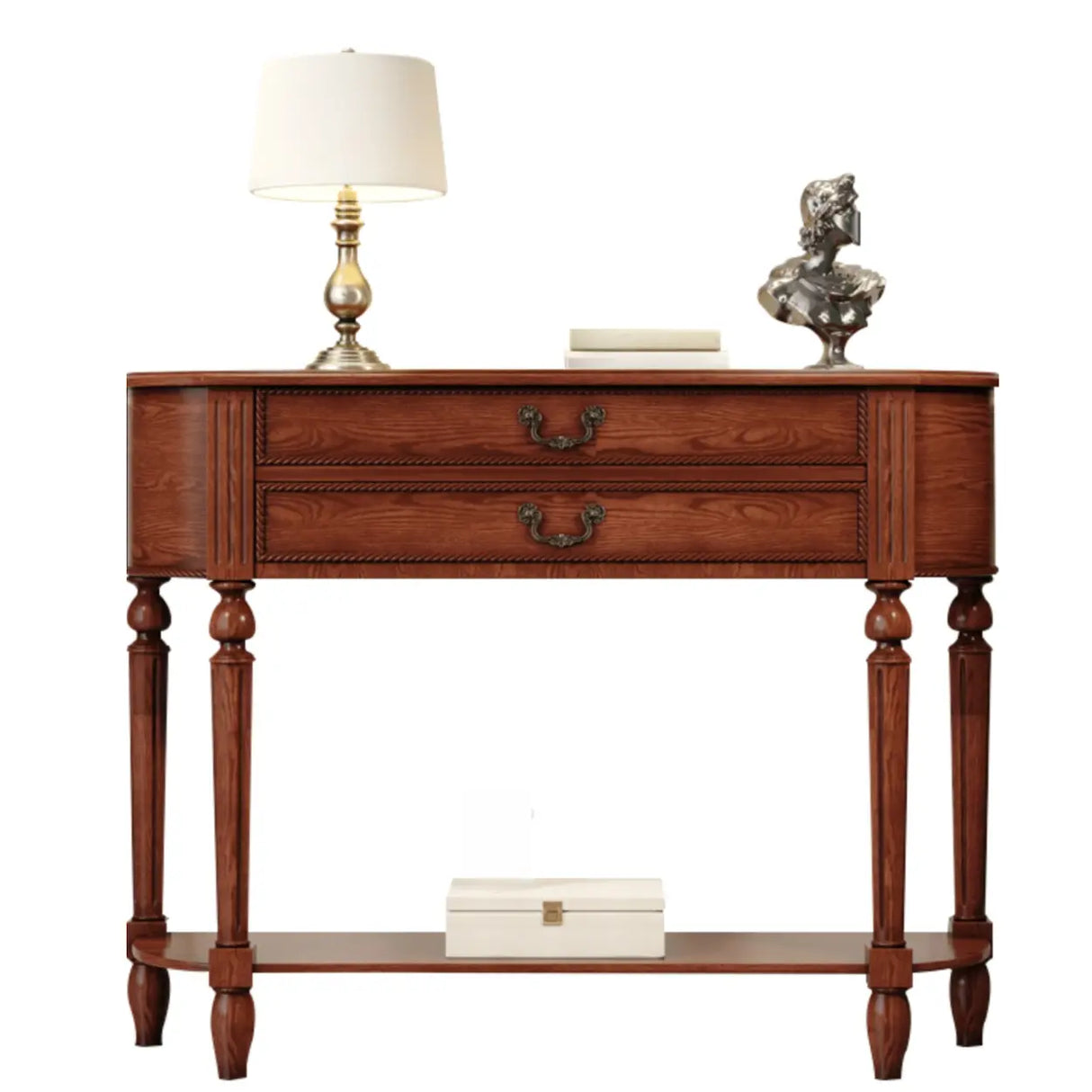 Traditional Half-Moon Rubberwood Storage Console Table Image - 7