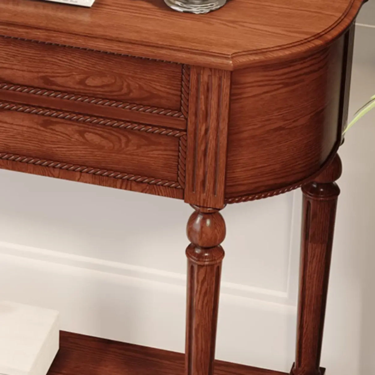 Traditional Half-Moon Rubberwood Storage Console Table Image - 8