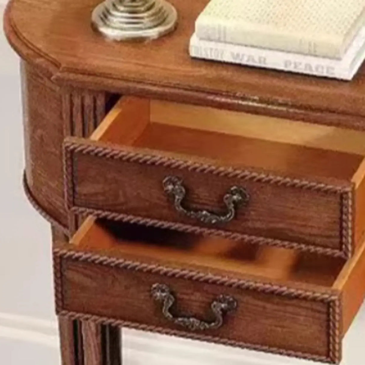 Traditional Half-Moon Rubberwood Storage Console Table Image - 9