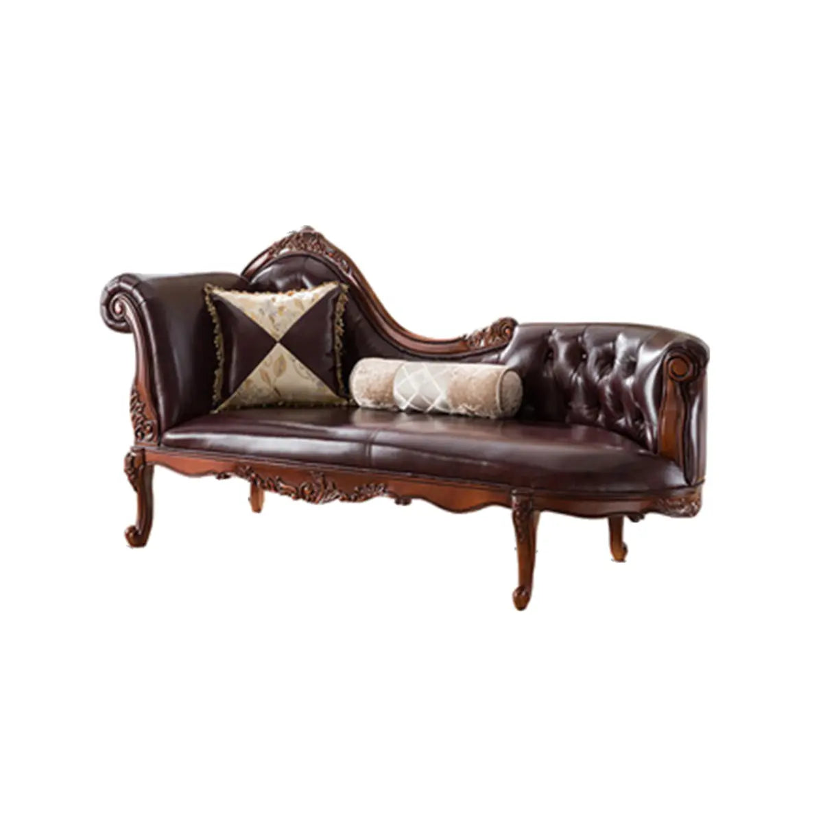 Traditional Leather Tufted Upholstered Left-Arm Chaise Image - 3