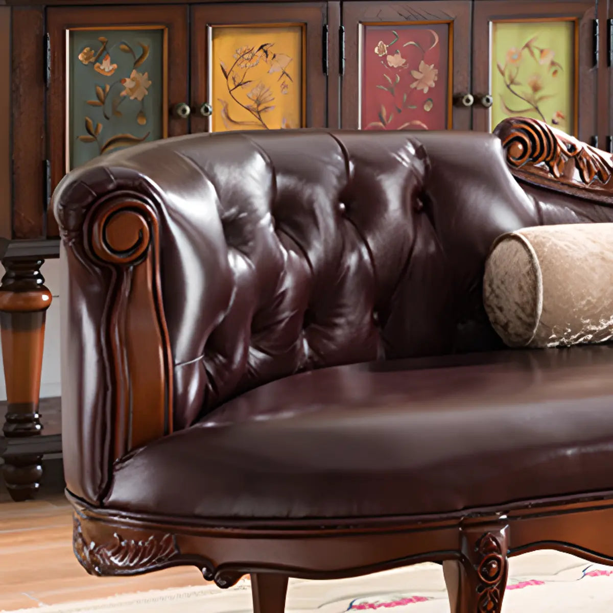 Traditional Leather Tufted Upholstered Left-Arm Chaise Image - 5