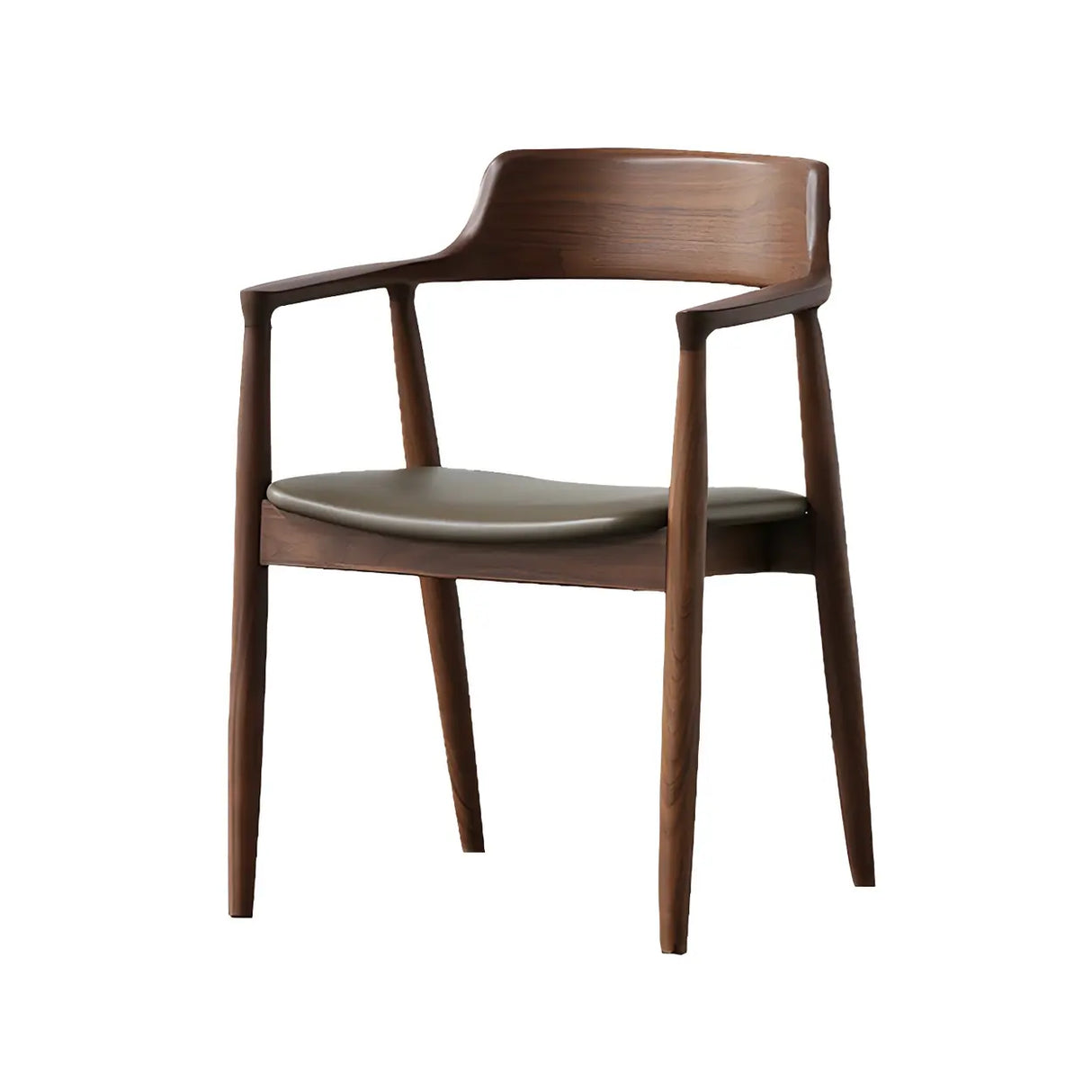 Traditional Low Open Back Wood Armrest Dining Chair Image - 10