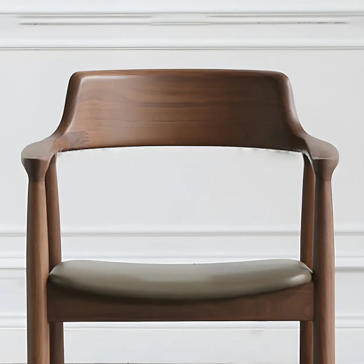 Traditional Low Open Back Wood Armrest Dining Chair Image - 11