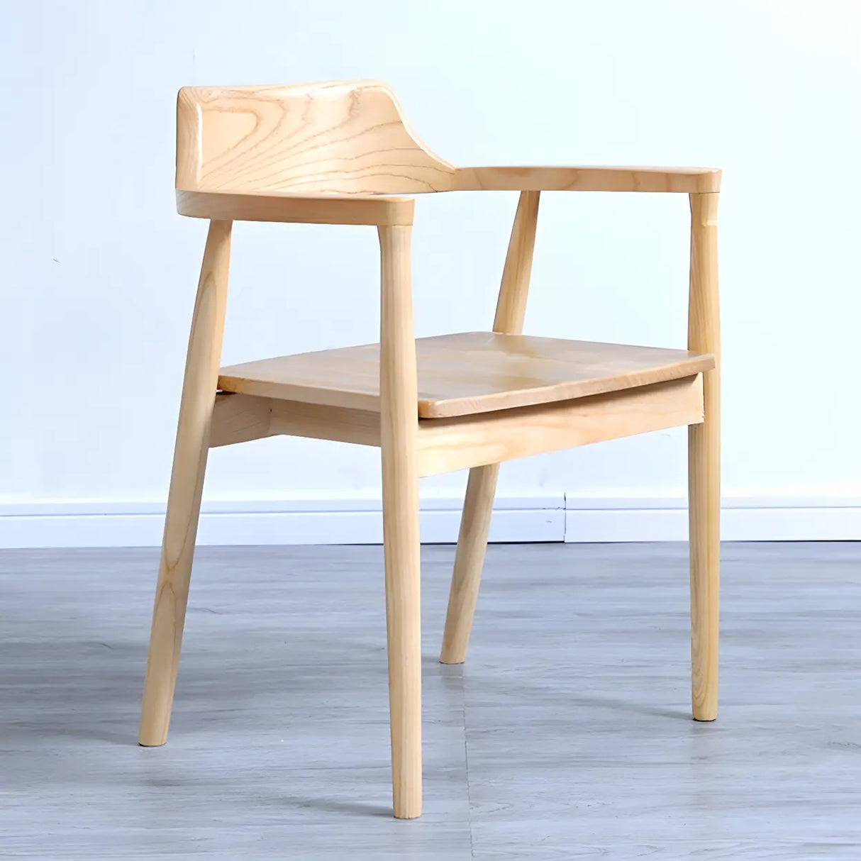 Traditional Low Open Back Wood Armrest Dining Chair Image - 13