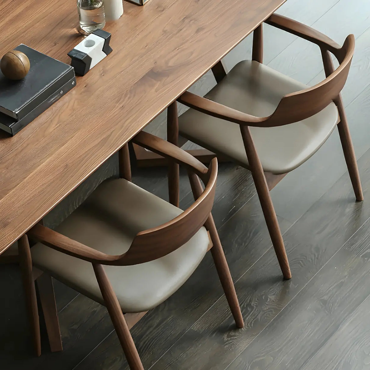 Traditional Low Open Back Wood Armrest Dining Chair Image - 14