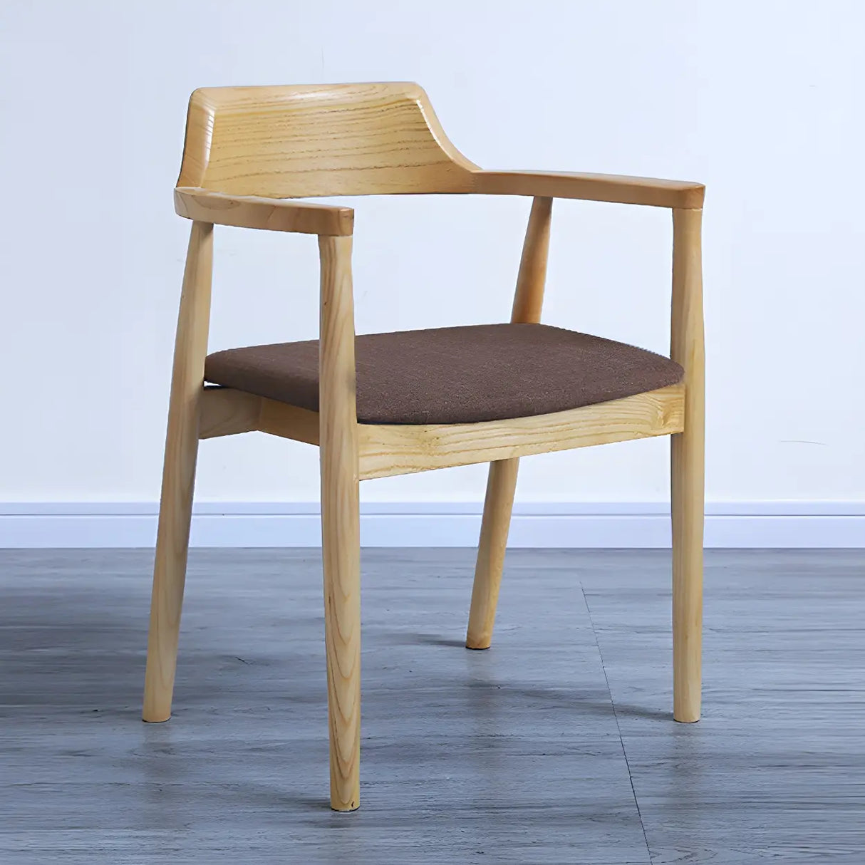 Traditional Low Open Back Wood Armrest Dining Chair Image - 16