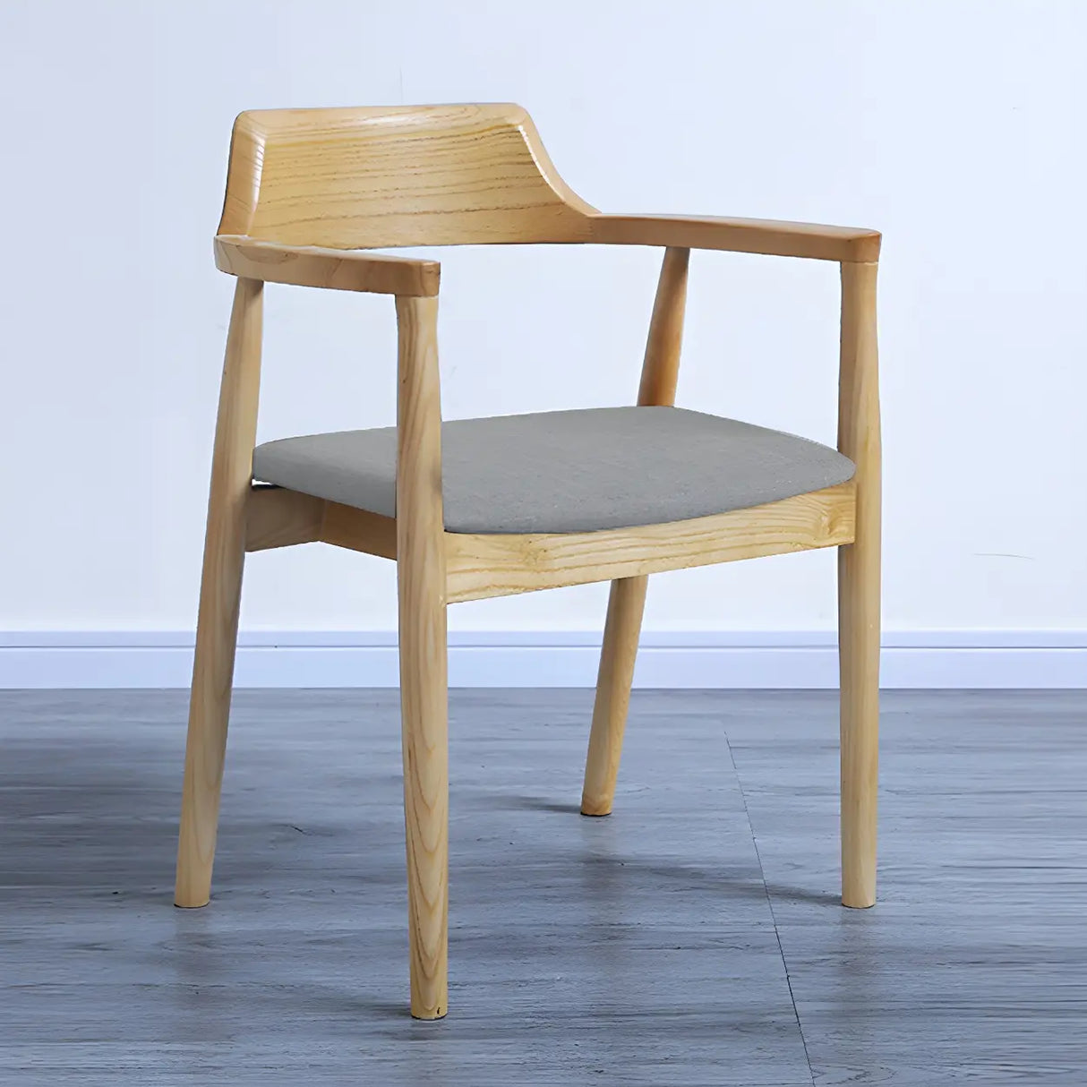 Traditional Low Open Back Wood Armrest Dining Chair Image - 17