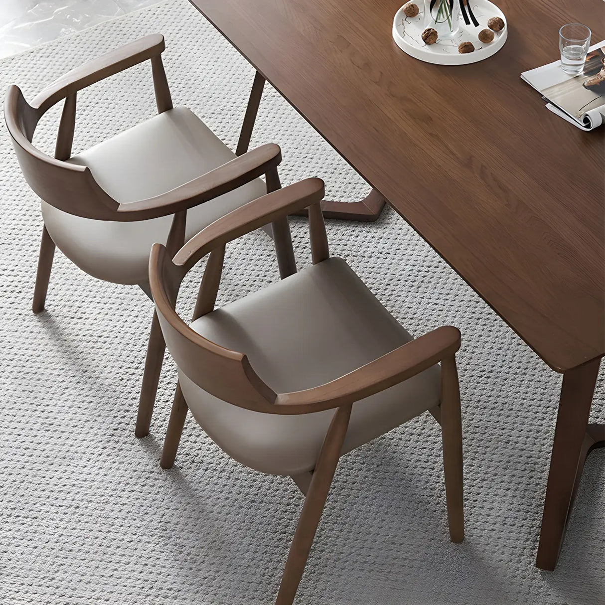 Traditional Low Open Back Wood Armrest Dining Chair Image - 19