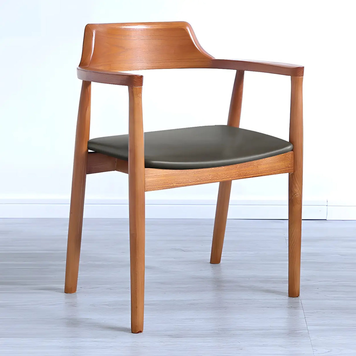 Traditional Low Open Back Wood Armrest Dining Chair Image - 2