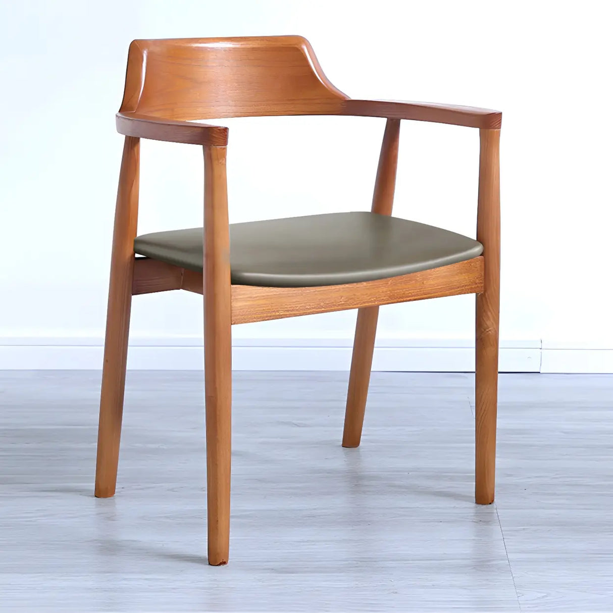 Traditional Low Open Back Wood Armrest Dining Chair Image - 21