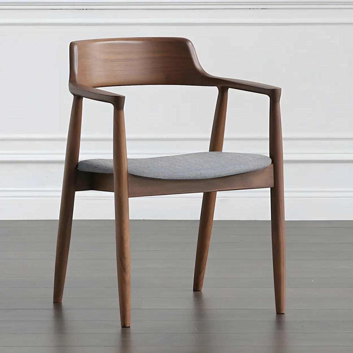 Traditional Low Open Back Wood Armrest Dining Chair Image - 22