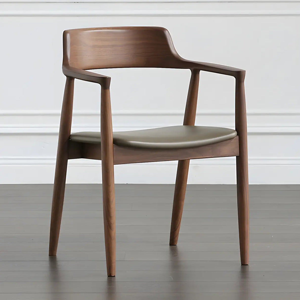 Traditional Low Open Back Wood Armrest Dining Chair Image - 23