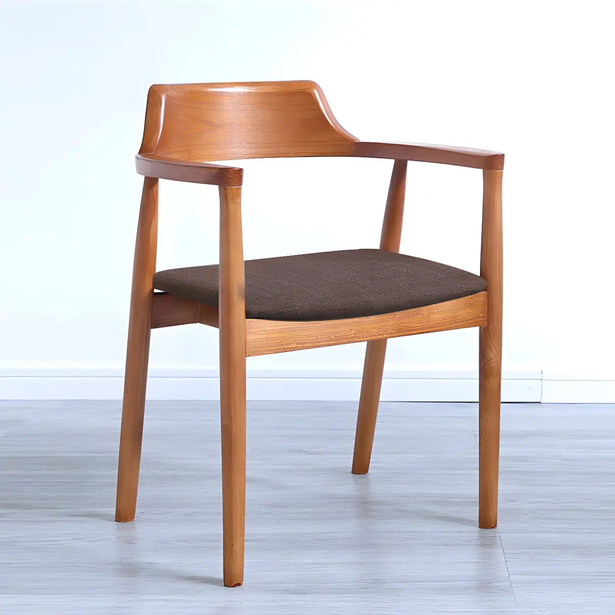 Traditional Low Open Back Wood Armrest Dining Chair Image - 24