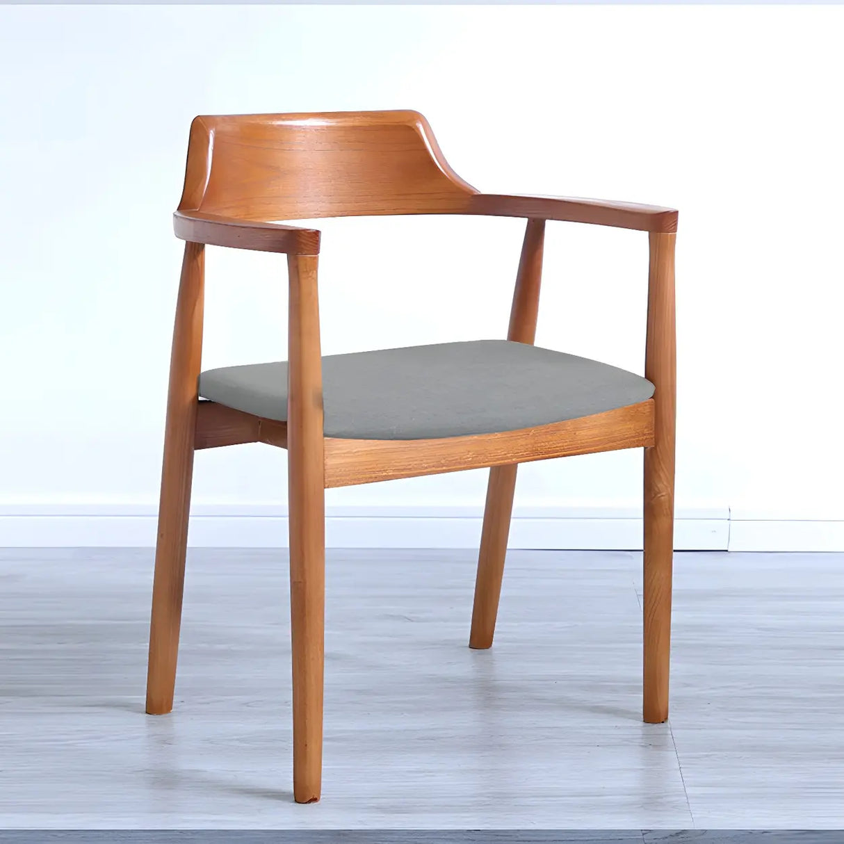 Traditional Low Open Back Wood Armrest Dining Chair Image - 25