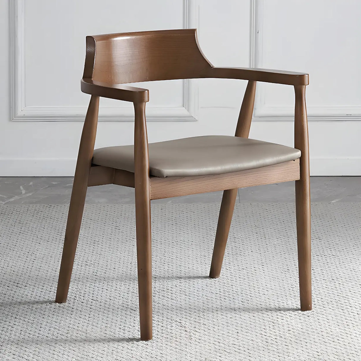 Traditional Low Open Back Wood Armrest Dining Chair Image - 3