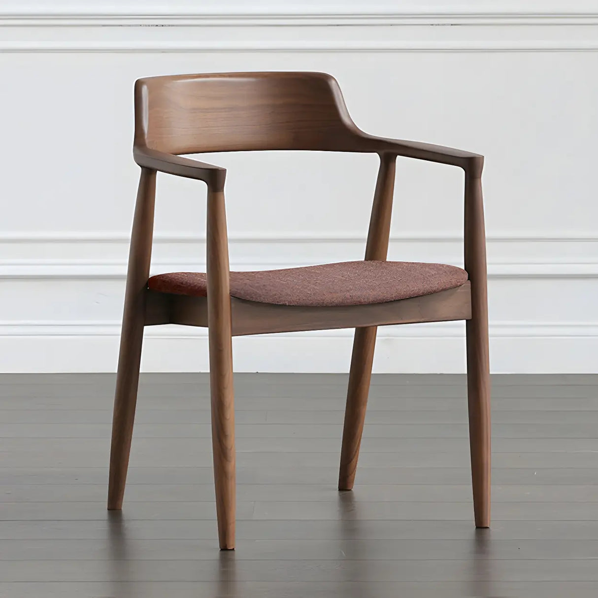 Traditional Low Open Back Wood Armrest Dining Chair Image - 4