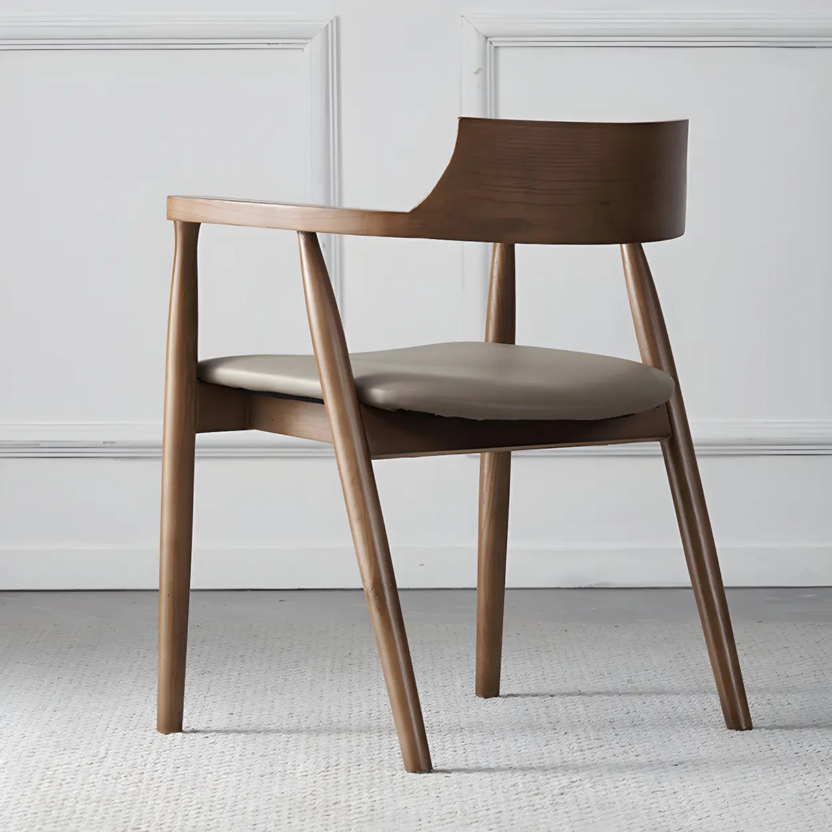 Traditional Low Open Back Wood Armrest Dining Chair Image - 5