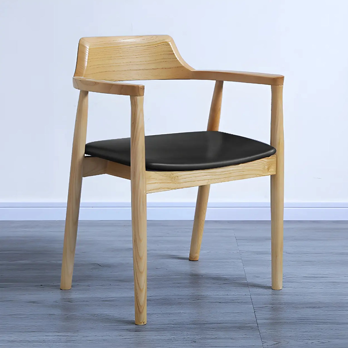 Traditional Low Open Back Wood Armrest Dining Chair Image - 6