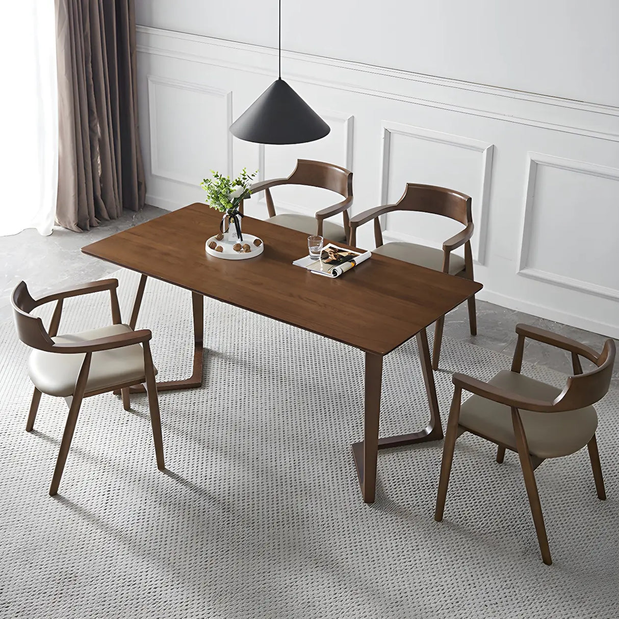 Traditional Low Open Back Wood Armrest Dining Chair Image - 7