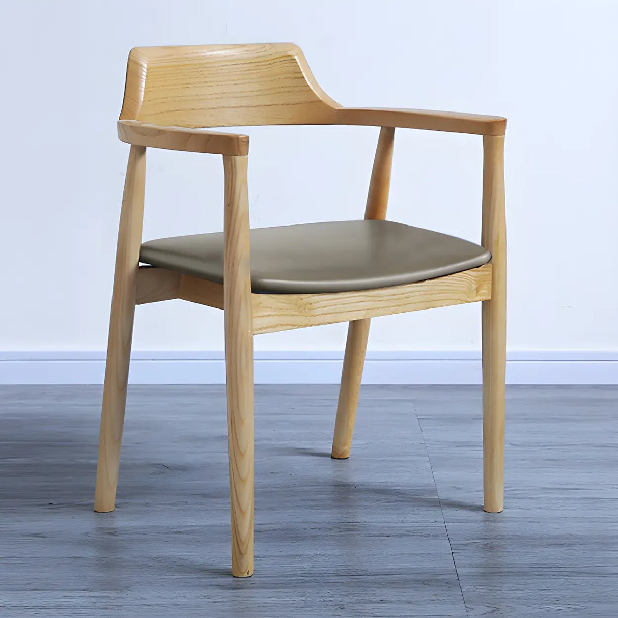 Traditional Low Open Back Wood Armrest Dining Chair Image - 8