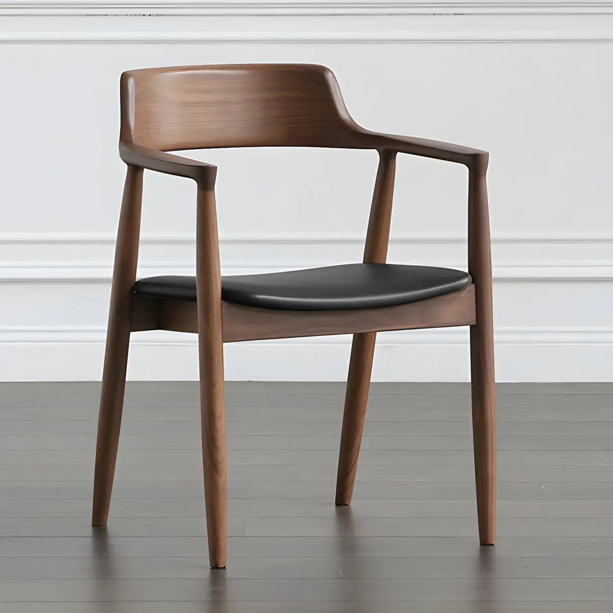 Traditional Low Open Back Wood Armrest Dining Chair Image - 9