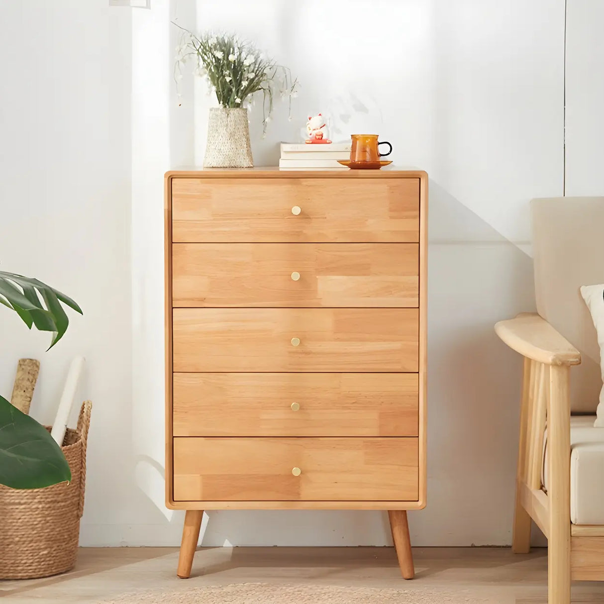 Traditional Natural Finish Wooden Drawer Dresser Image - 1