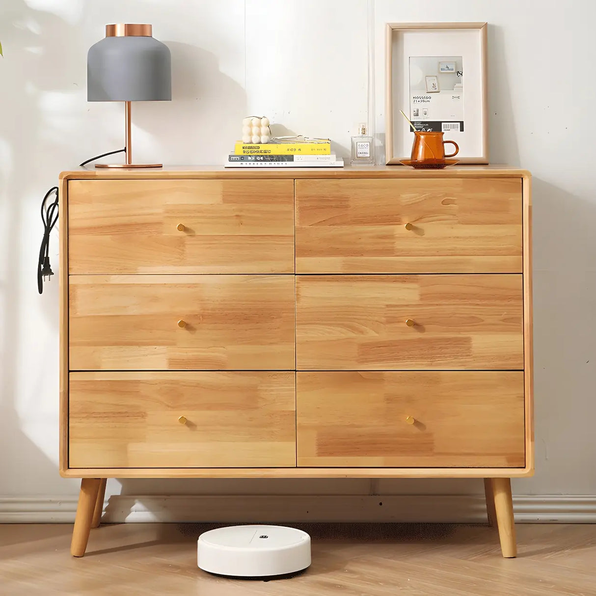 Traditional Natural Finish Wooden Drawer Dresser Image - 13