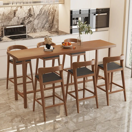 Traditional Rectangular Brown Wood Bar Table with Footrest Image - 1