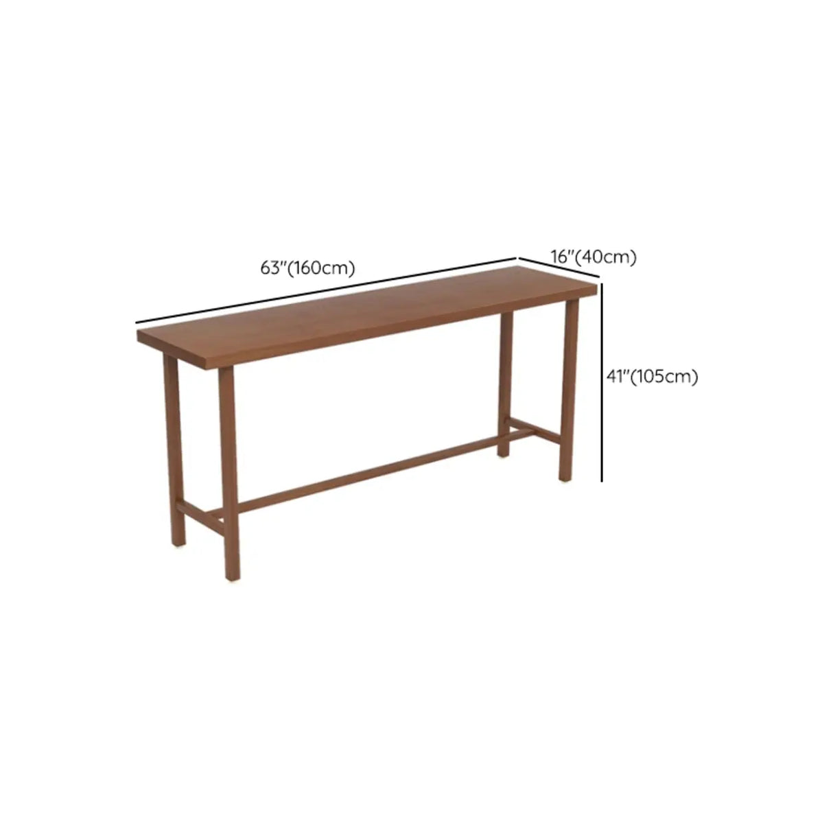 Traditional Rectangular Brown Wood Bar Table with Footrest Image - 11
