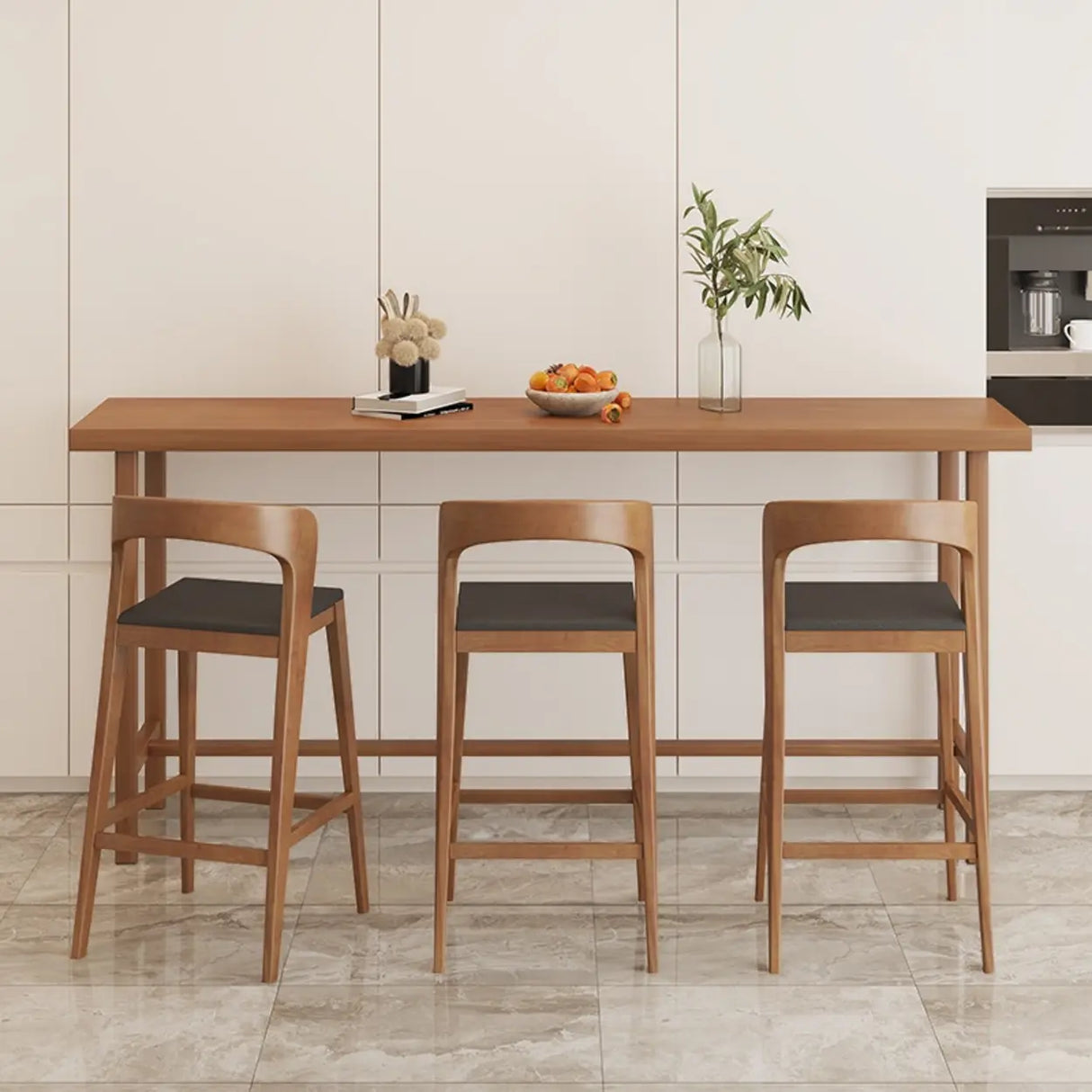 Traditional Rectangular Brown Wood Bar Table with Footrest Image - 3