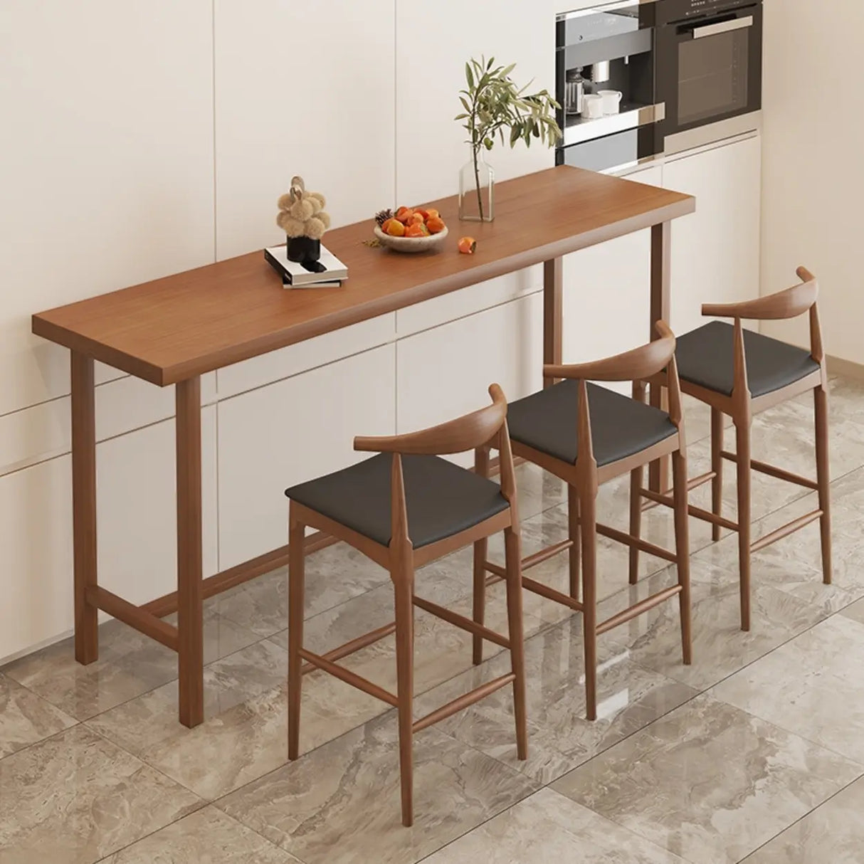 Traditional Rectangular Brown Wood Bar Table with Footrest Image - 4
