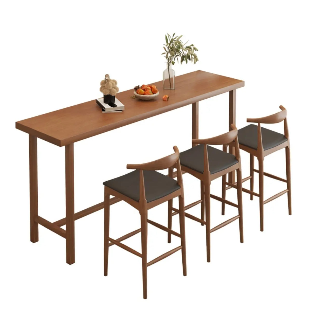Traditional Rectangular Brown Wood Bar Table with Footrest Image - 5